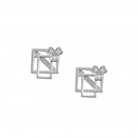 Silver Flower Ring Zircon Earrings