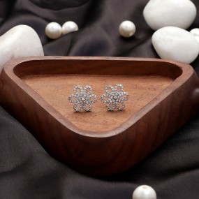 Silver Flower Zircon Earrings