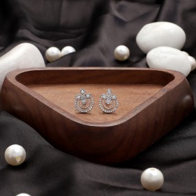 Silver Flower Ring Zircon Earrings