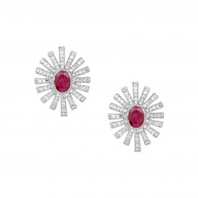 Silver Ruby Flower Zircon Earrings