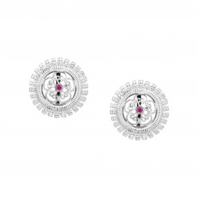 Silver Wheel Zircon Earrings