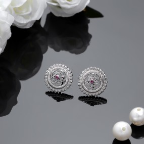 Silver Wheel Zircon Earrings