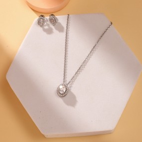 Silver Drizzling Oval Necklace Set