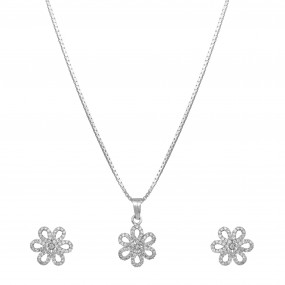 Silver Flower Necklace Set
