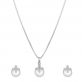 Silver Flower Round Necklace Set