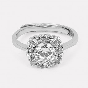 Silver Solitaire Flower Ring