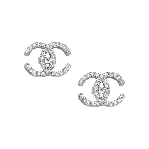 Silver CC Zircon Earrings