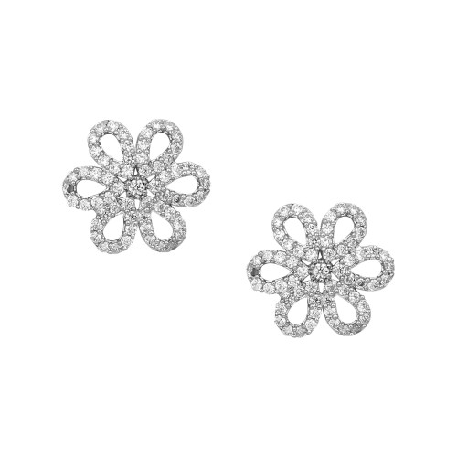 Silver Flower Zircon Earrings