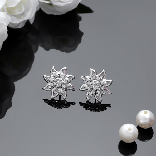 Silver Star Zircon Earrings
