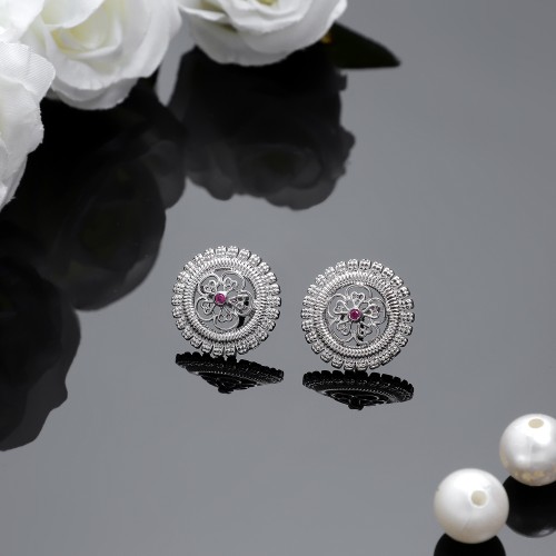 Silver Wheel Zircon Earrings