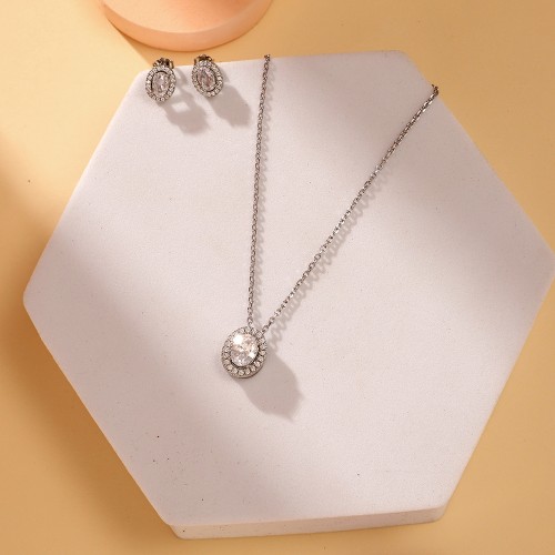 Silver Drizzling Oval Necklace Set
