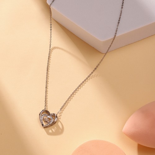 Silver Heart and Love Necklace