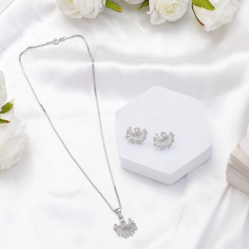 Silver Peacock Necklace Set