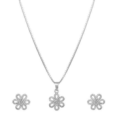Silver Flower Necklace Set