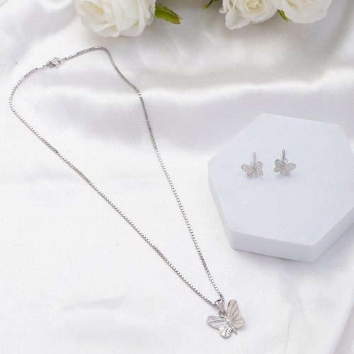 Silver Butterfly Necklace Set