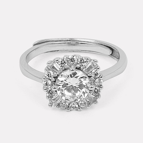 Silver Solitaire Flower Ring